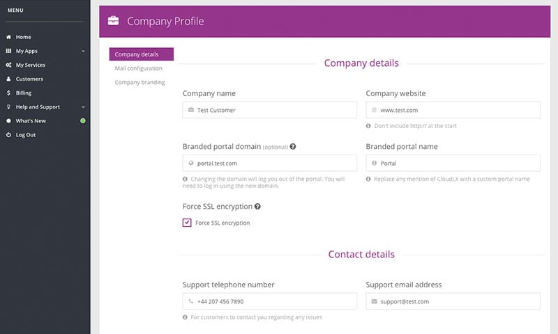 The Company Profile page