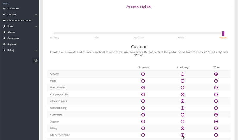 User access rights