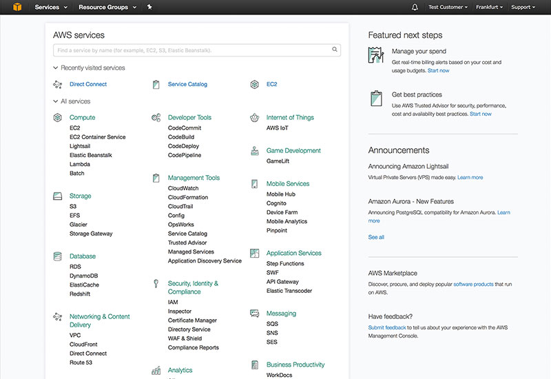 The AWS console