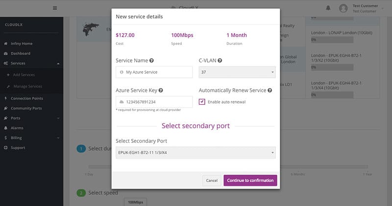 Service provision modal