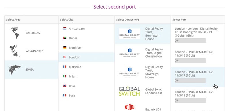 Select area, city and second port