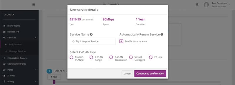 Service provision modal